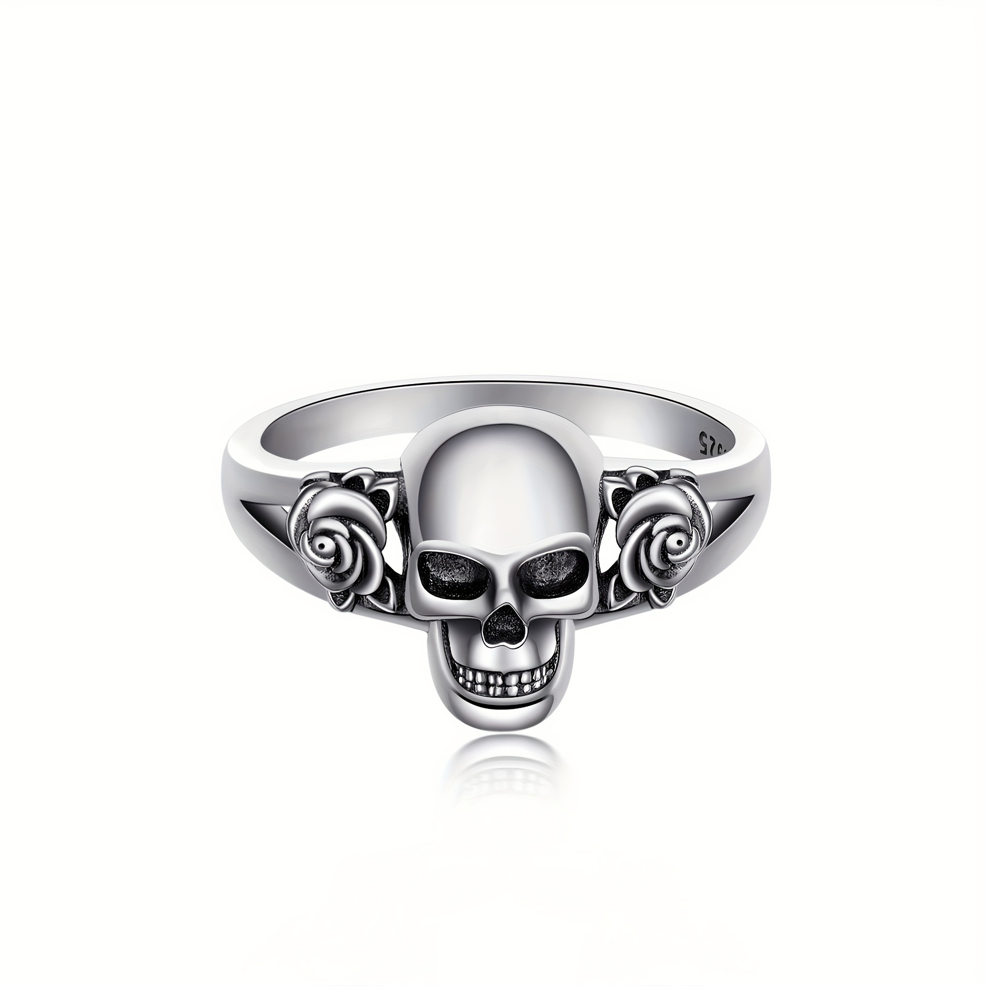 Gothic Skull & Rose Flower Statement Ring Vintage Skeleton Gift Women